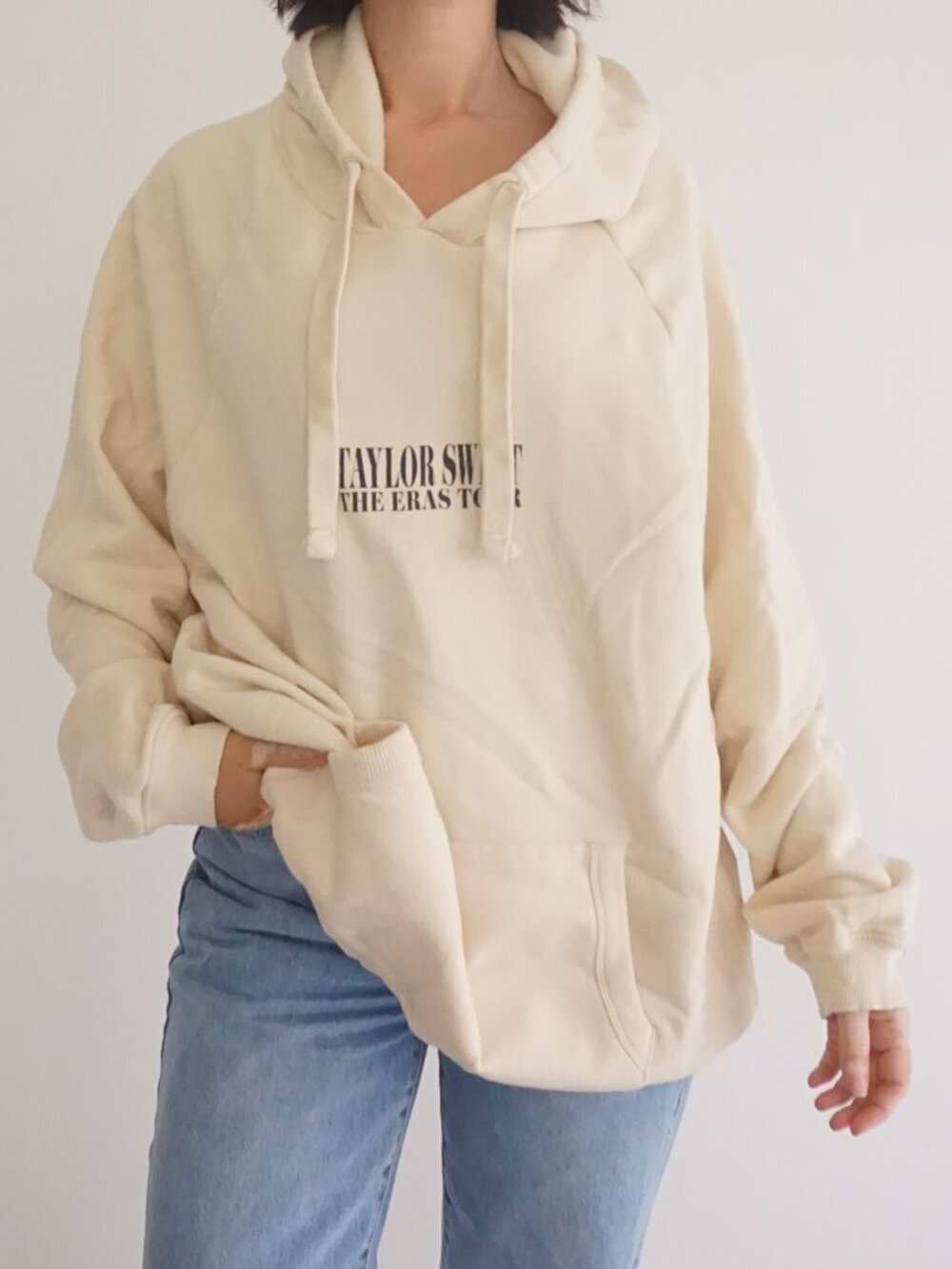 Taylor Swift Cream The Eras Tour Logo Pullover Hooded Fan Merch Sweatshirt 2XL